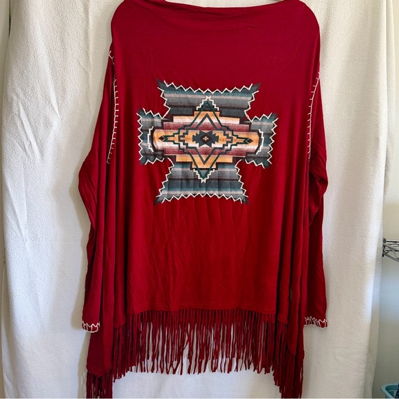 Double D Ranch Tops - Double D Ranch Red Top w/Fringe Size Large